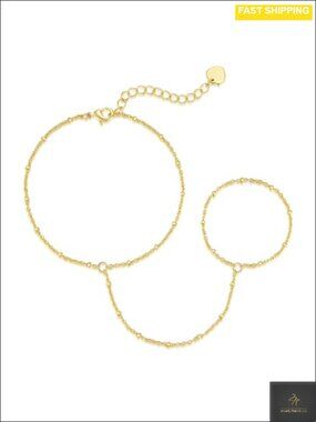 14K Gold Plated Chain Bracelet for Women Hand Chain Ring Bracelet